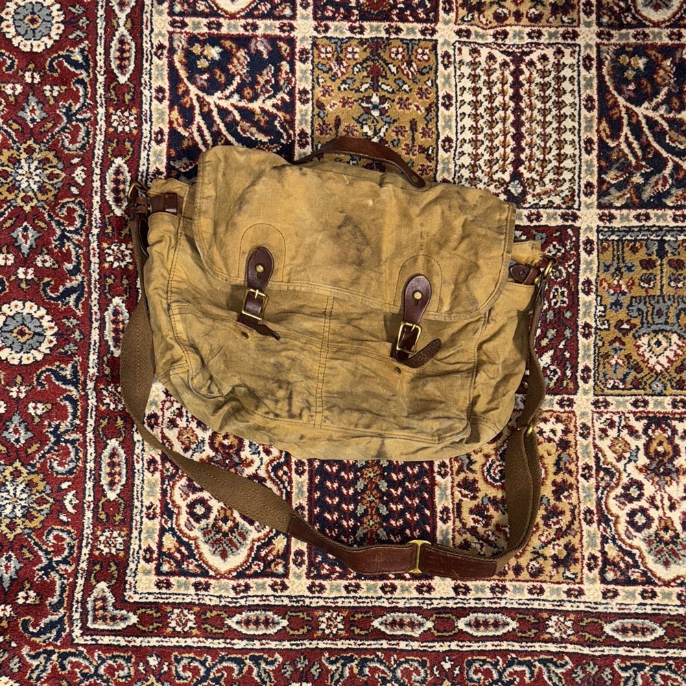 J. Crew Drygoods & Men’s Furnishings Vintage Tan Canvas & Leather Messenger Bag
